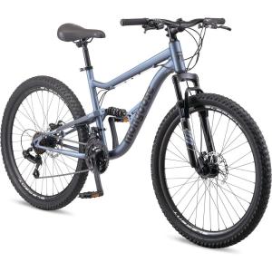 image:imageMongoose Status Mountain Bike 275 Inch Bike for Men and Women 21 Speed Aluminum Suspension Frame Steel Rear Triangle Dual Suspension Knobby Mountain Tires Mechanical Disc Brakes Adult BicycleSlate Blue