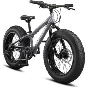 image:imageMongoose Argus Trail or ST Fat Tire Mountain Bike 20 24 or 26 Inch Bike for Kids and Adults 7 or 16 Speed Aluminum or Steel Frame Knobby Mountain Fat Tires Mechanical Disc BrakesGrey