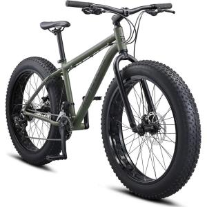 image:imageMongoose Argus Trail or ST Fat Tire Mountain Bike 20 24 or 26 Inch Bike for Kids and Adults 7 or 16 Speed Aluminum or Steel Frame Knobby Mountain Fat Tires Mechanical Disc BrakesGreen